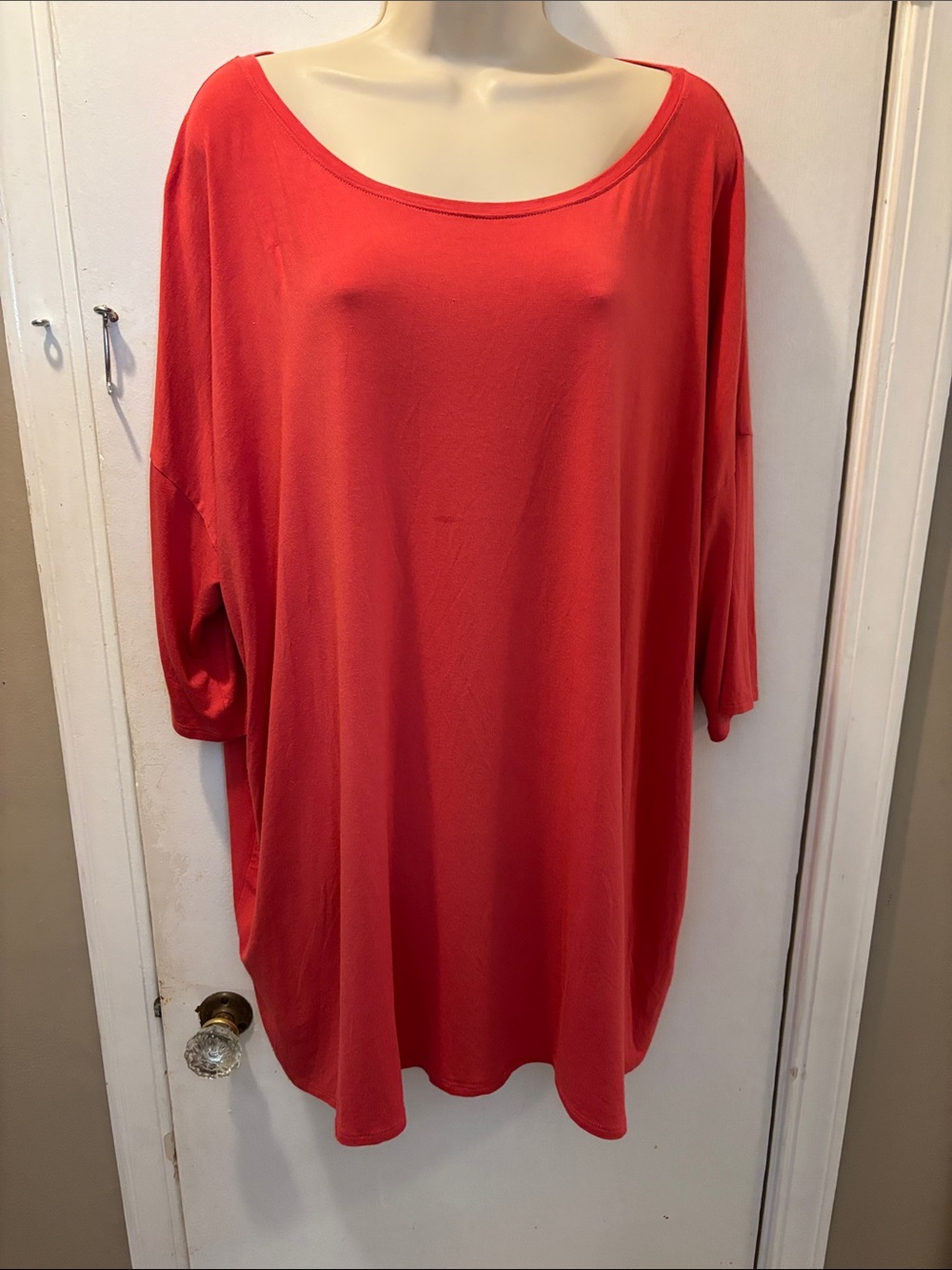 Eileen Fisher Large Oversized Red‑Orange Scoop‑Neck Top 26-466